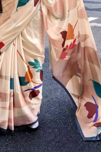 cream floral printed saree