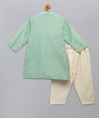 Mint green woven cotton silk Men Kurta Set 6
