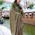 green ethnic motifs printed satin saree