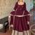 Maroon embroidered anarkali kurta set with pant and dupatta for women