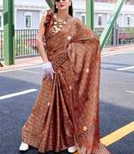 brown ethnic motifs printed saree