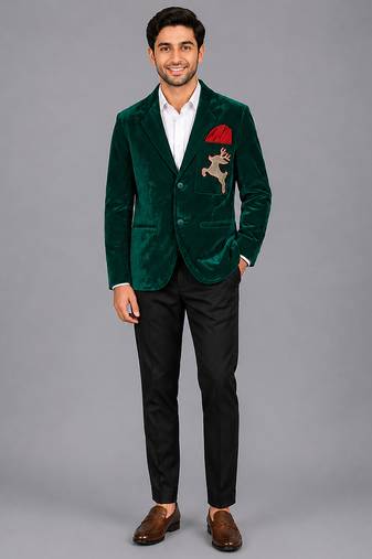 Green embroidered velvet Men's blazer