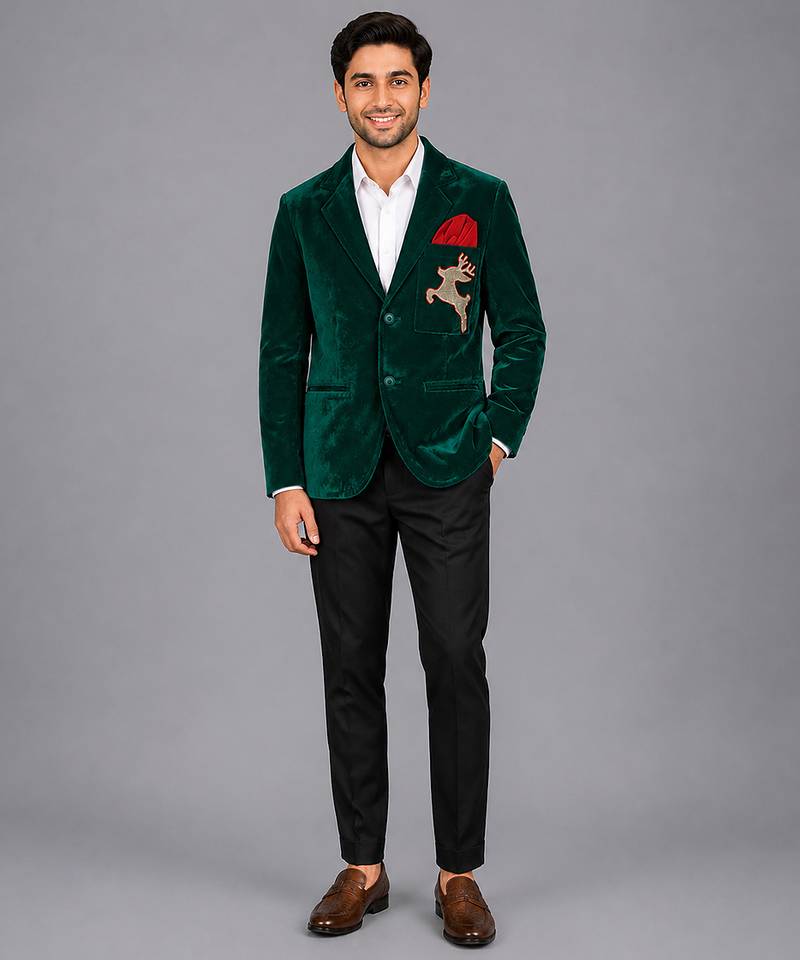 Green embroidered velvet Men's blazer