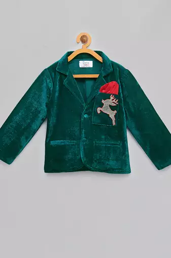 Green embroidered velvet Men's blazer