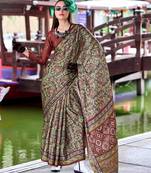 olive floral printed saree