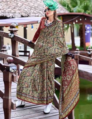 olive floral printed saree 2