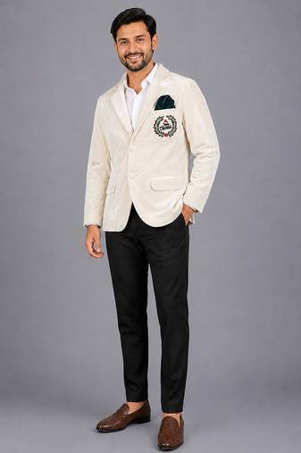 White embroidered velvet Men's blazer