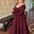 Maroon embroidered anarkali kurta set with pant and dupatta for women
