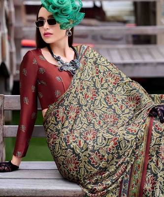 olive floral printed saree 3