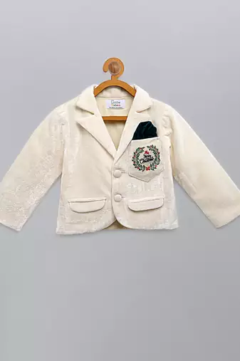 White embroidered velvet Men's blazer