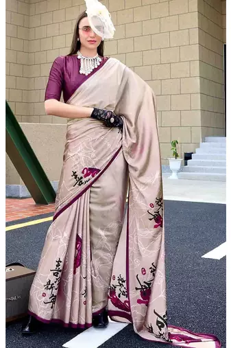 off_white floral printed saree