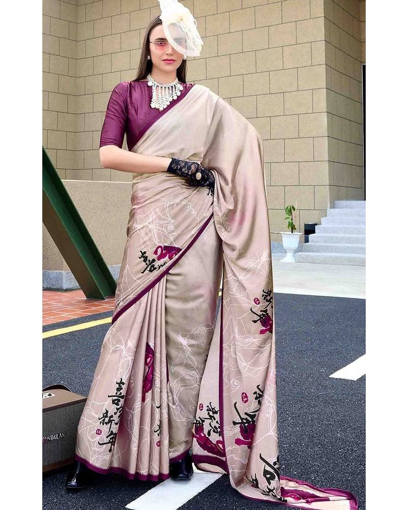 off_white floral printed saree