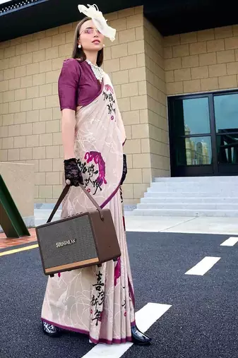 off_white floral printed saree