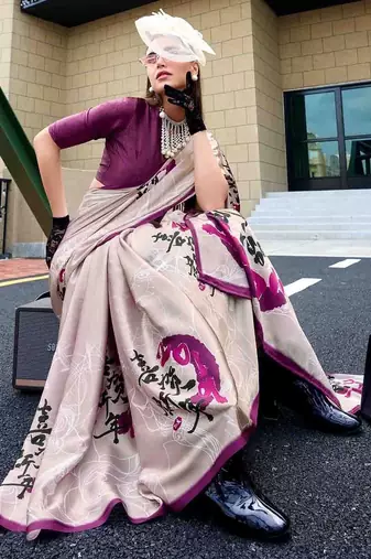 off_white floral printed saree