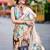 cream women floral printed satin saree