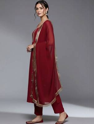 women ethnic motifs regular silk crepe kurta with trousers & with dupatta 6