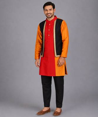 multicolor cotton silk men kurta set 1