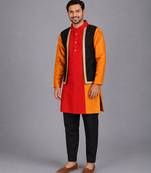 multicolor cotton silk men kurta set