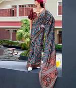 teal floral printed saree