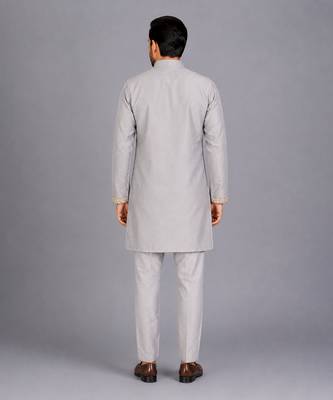 Grey cotton silk Men Bandhgala and Pant 1