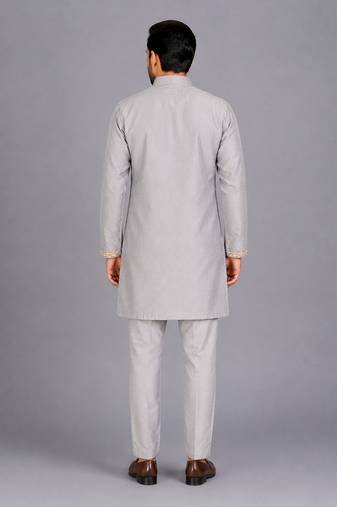 Grey cotton silk Men Bandhgala and Pant