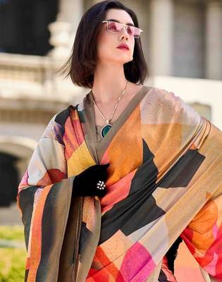 pink colourblocked saree with blouse piece 2