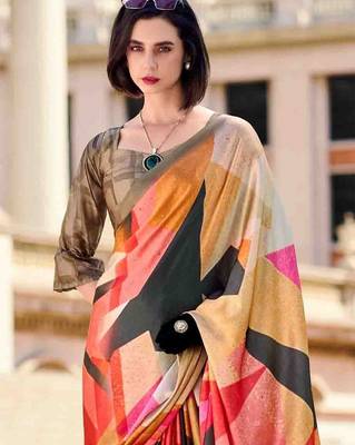 pink colourblocked saree with blouse piece 3