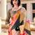 pink colourblocked saree with blouse piece