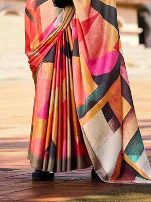 pink colourblocked saree with blouse piece 4