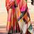 pink colourblocked saree with blouse piece
