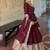 Maroon embroidered anarkali kurta set with pant and dupatta for women