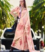 peach floral satin saree