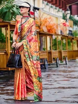 orange abstract printed saree 1