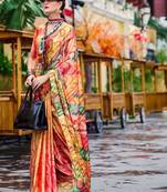 orange abstract printed saree