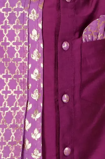 Purple woven cotton silk kurta set