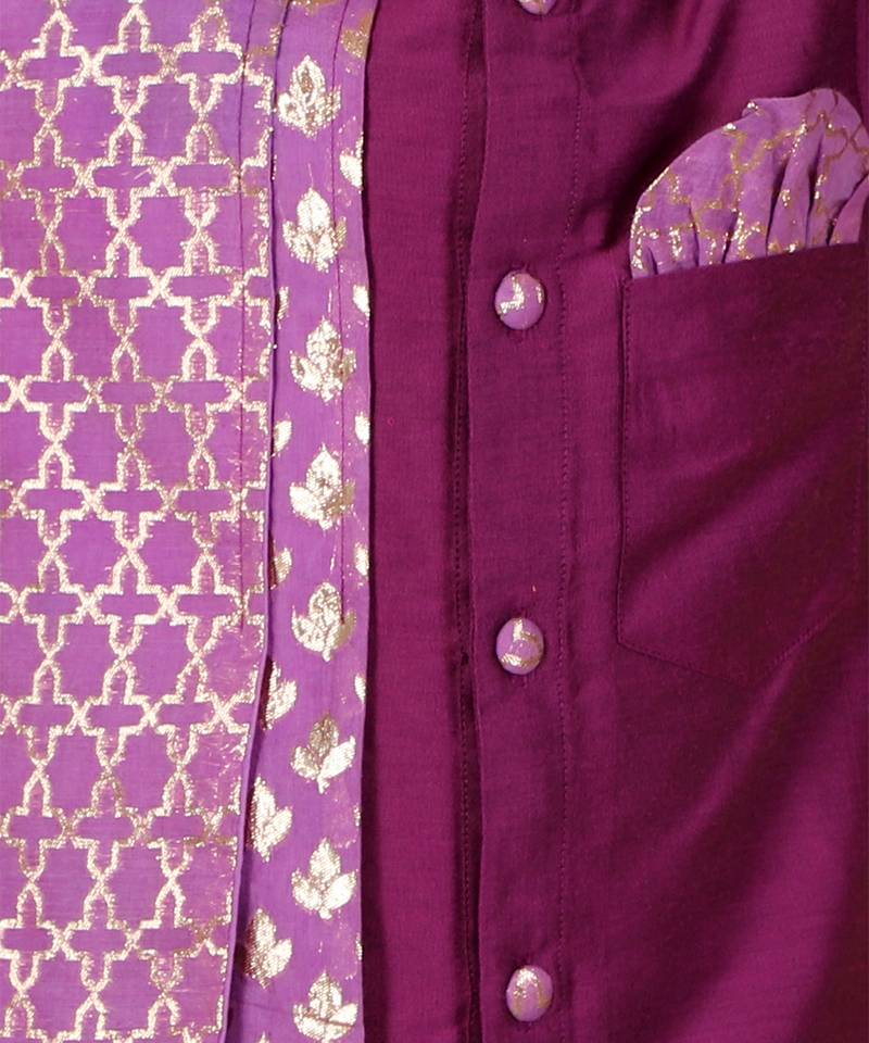 Purple woven cotton silk kurta set
