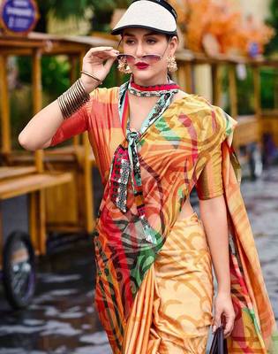 orange abstract printed saree 2