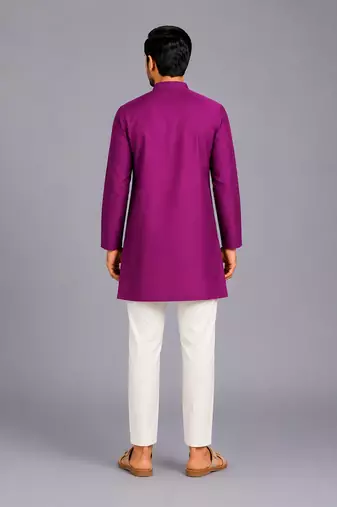 Purple woven cotton silk kurta set