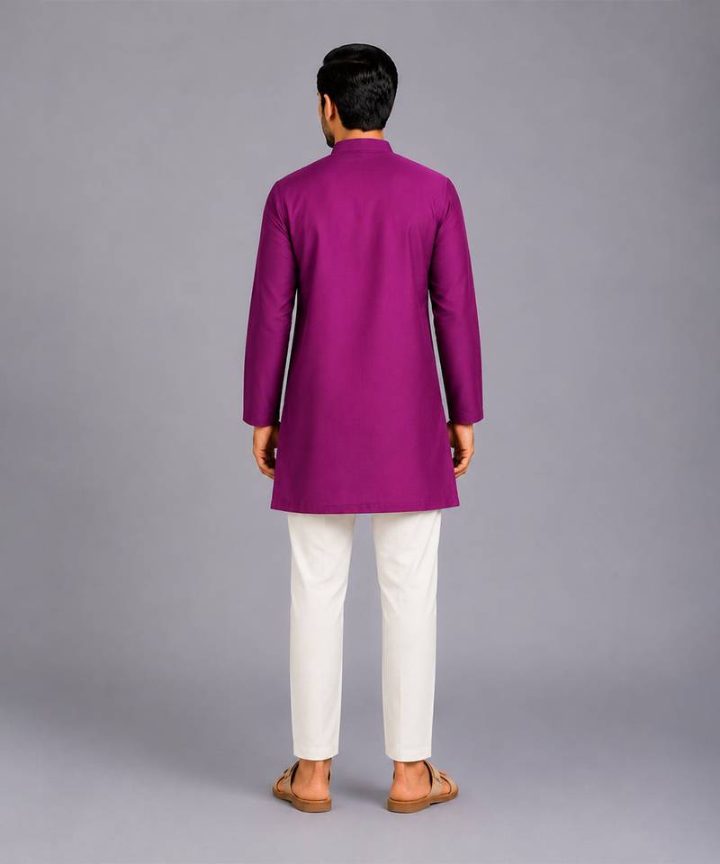 Purple woven cotton silk kurta set