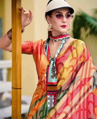 orange abstract printed saree 3