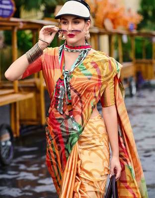 orange abstract printed saree 4