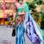 blue floral printed satin saree