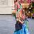 blue floral printed satin saree