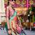 blue floral printed satin saree