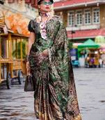 green women printed satin saree