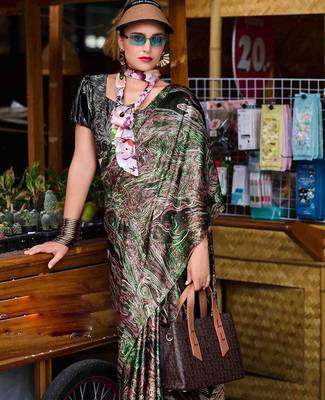 green women printed satin saree 3