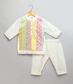 multicolor gota patti embroidered cotton silk men kurta set