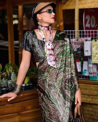 green women printed satin saree 4