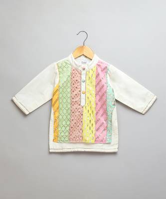 multicolor gota patti embroidered cotton silk men kurta set 4