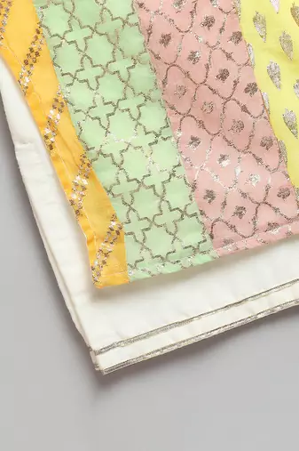 multicolor gota patti embroidered cotton silk men kurta set